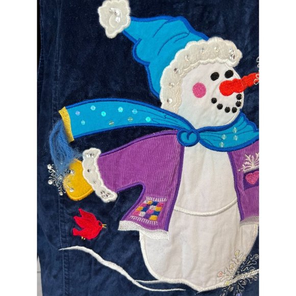 Quacker Factory cardigan‎ Medium Ugly Christmas Sweater Snowman Velour Jacket - Picture 9 of 11